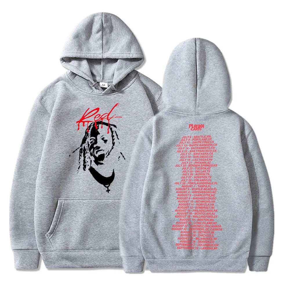 Playboi Carti Hoodie Whole Lotta Red Graphic Hooded Sweatshirt Vintage Hip Hop Long Sleeve Fleece Hoodies Harajuku Streetwear